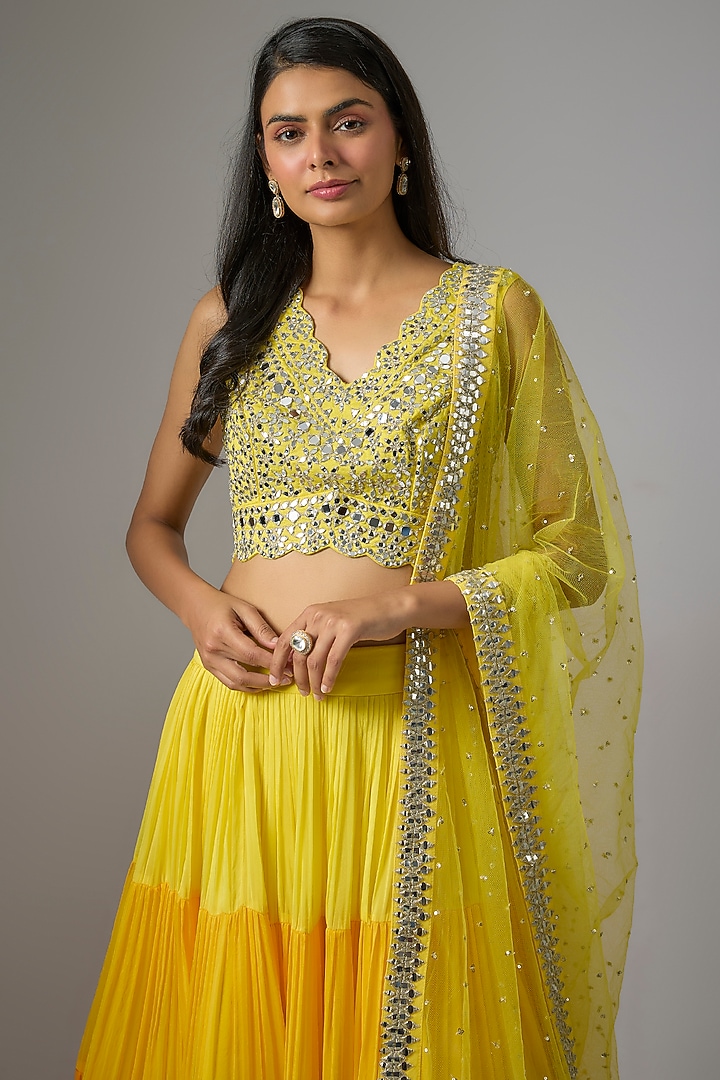 Multi-Colored Viscose Organza Tiered Wedding Lehenga Set by Kriti Bapna at Pernia's Pop Up Shop