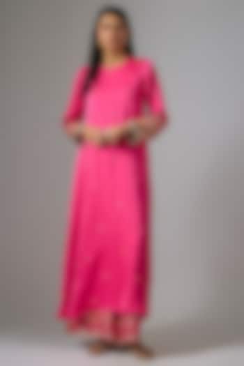 Pink Imported Satin Zardosi Embroidered Party Wear Anarkali Set by Kriti Bapna at Pernia's Pop Up Shop