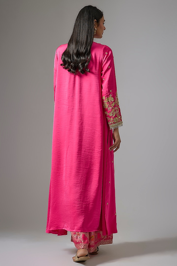 Pink Imported Satin Zardosi Embroidered Party Wear Anarkali Set by Kriti Bapna at Pernia's Pop Up Shop