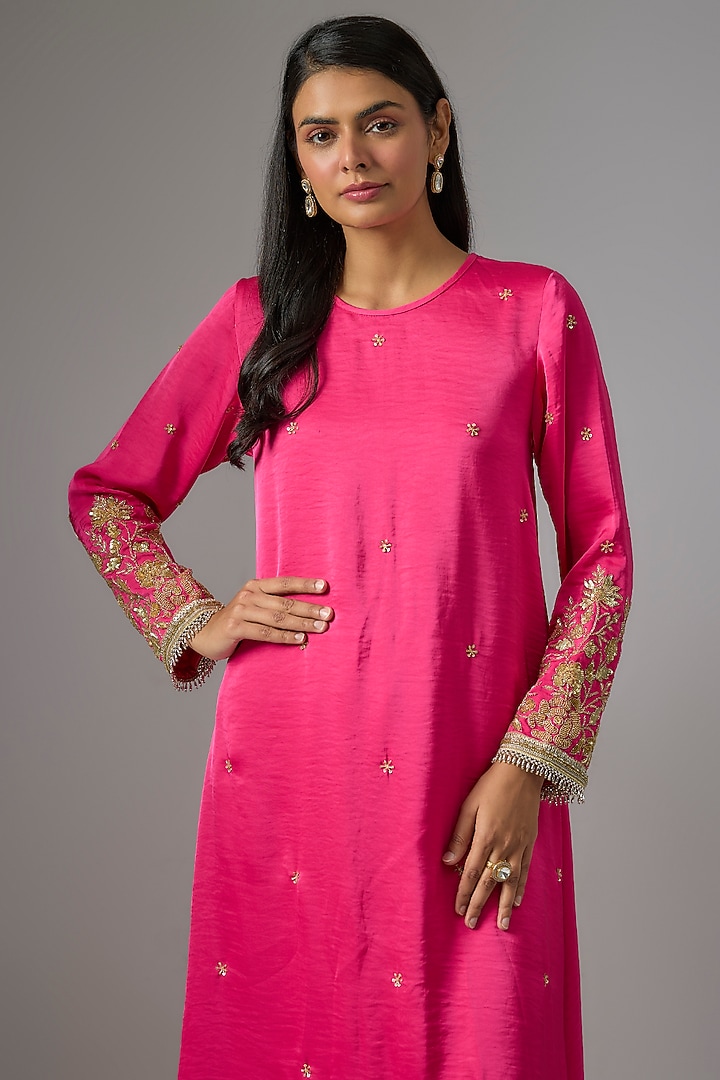 Pink Imported Satin Zardosi Embroidered Party Wear Anarkali Set by Kriti Bapna at Pernia's Pop Up Shop