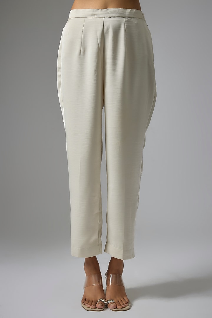 White Imported Satin Pant Set by Kriti Bapna at Pernia's Pop Up Shop