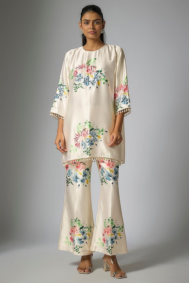 Multi-Colored Cotton Satin Floral Printed Co-Ord Set by Kriti Bapna at Pernia's Pop Up Shop