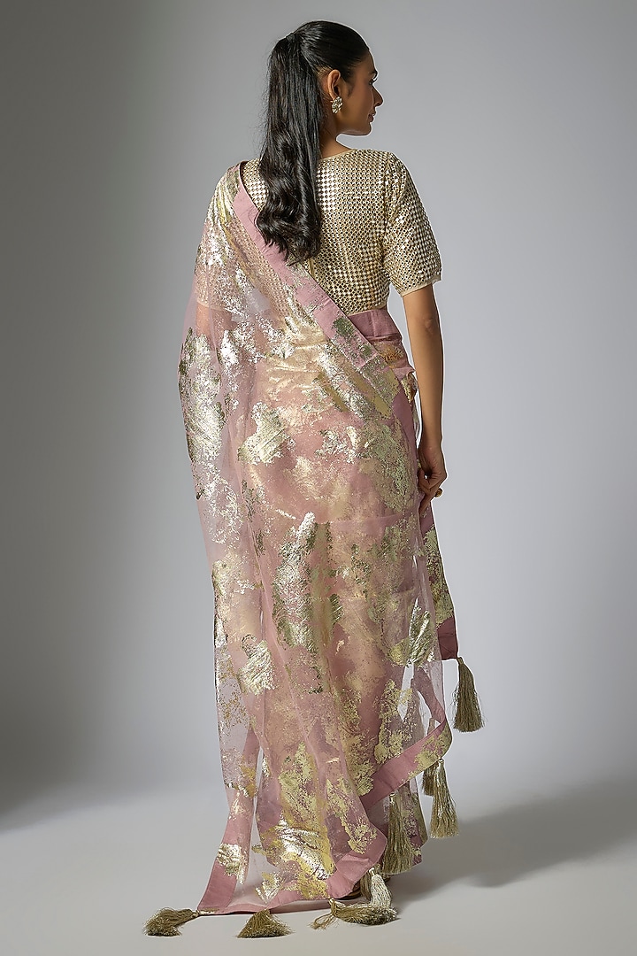 Pink Foil Organza Party Wear Saree Set by Kriti Bapna at Pernia's Pop Up Shop