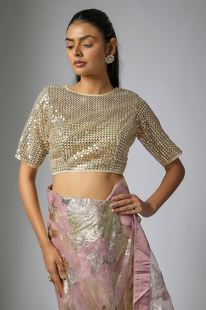 Pink Foil Organza Party Wear Saree Set by Kriti Bapna at Pernia's Pop Up Shop