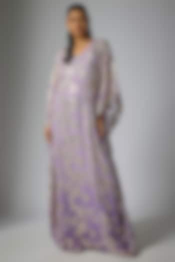 Purple Georgette Mirror Work Ombre Kaftan by Kriti Bapna at Pernia's Pop Up Shop