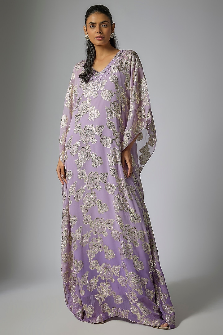 Purple Georgette Mirror Work Ombre Kaftan by Kriti Bapna at Pernia's Pop Up Shop