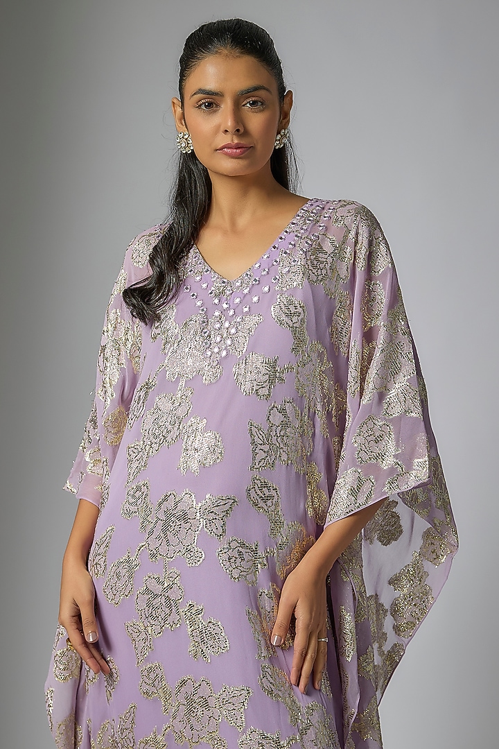 Purple Georgette Mirror Work Ombre Kaftan by Kriti Bapna at Pernia's Pop Up Shop