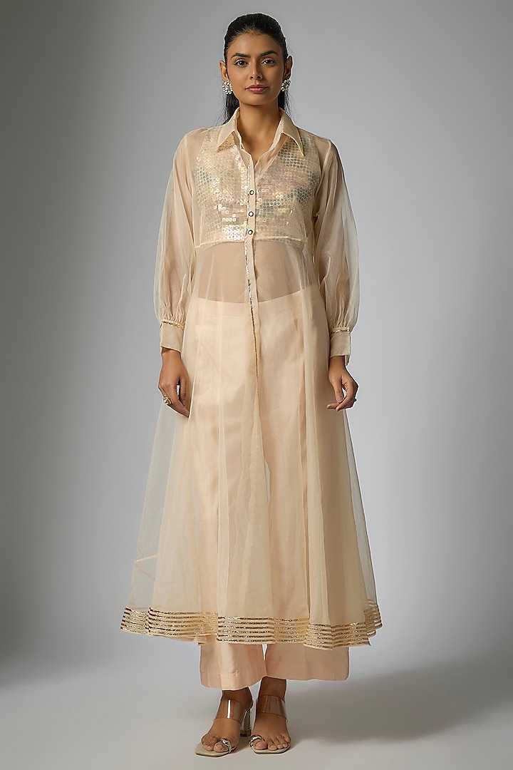 Peach Organza Party Wear Anarkali Set by Kriti Bapna at Pernia's Pop Up Shop