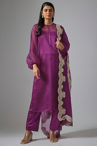 Purple Organza Kurta Set by Kriti Bapna
