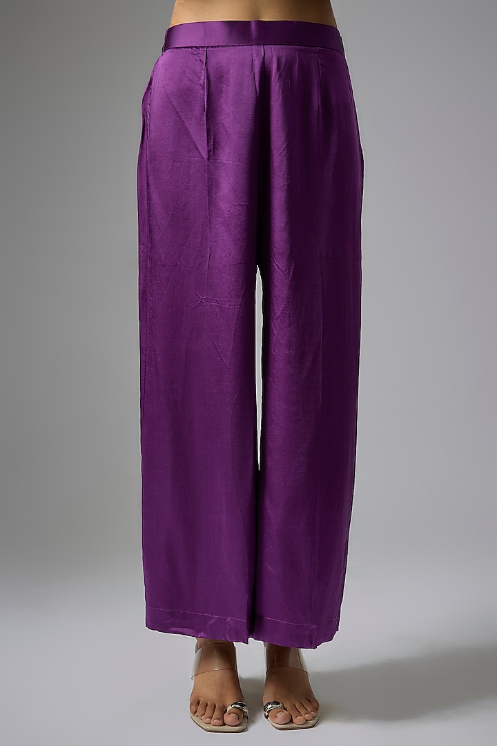 Purple Silk Satin Zardosi Embroidered Party Wear Anarkali Set by Kriti Bapna at Pernia's Pop Up Shop