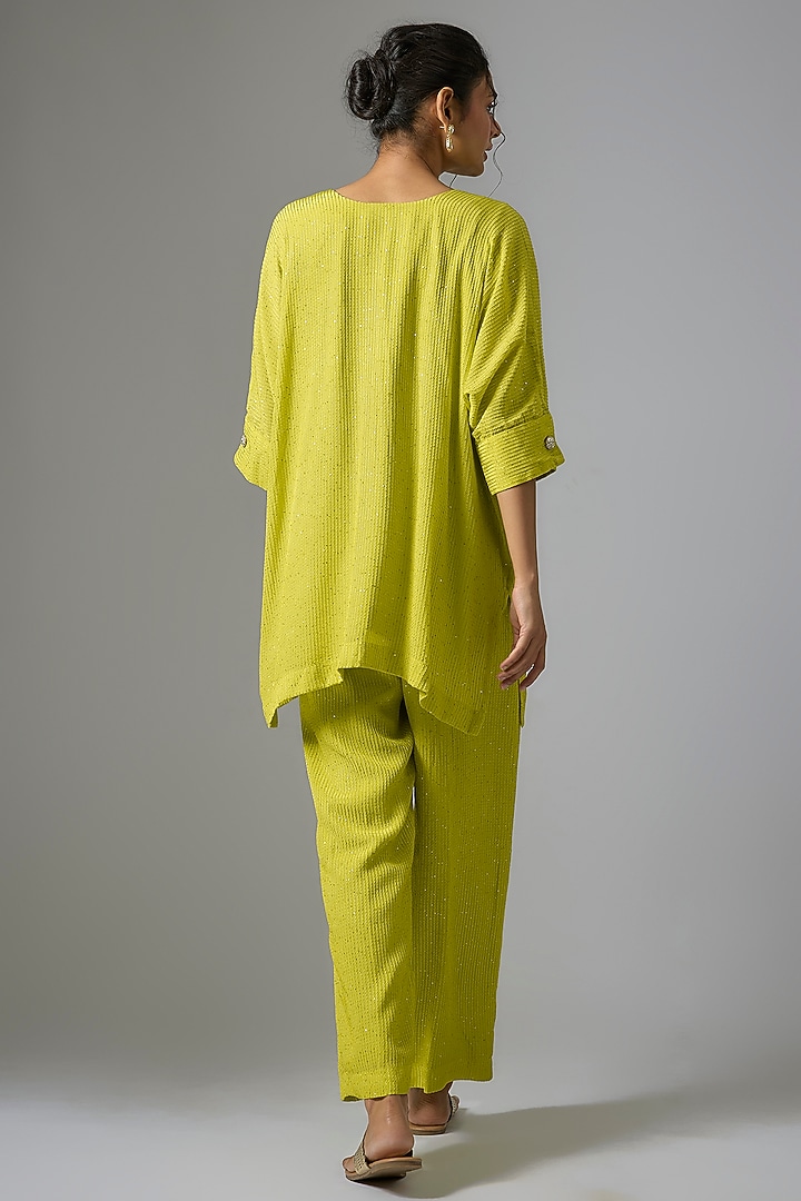 Lime Green Chinon Gota Embroidered Kurta Set by Kriti Bapna at Pernia's Pop Up Shop