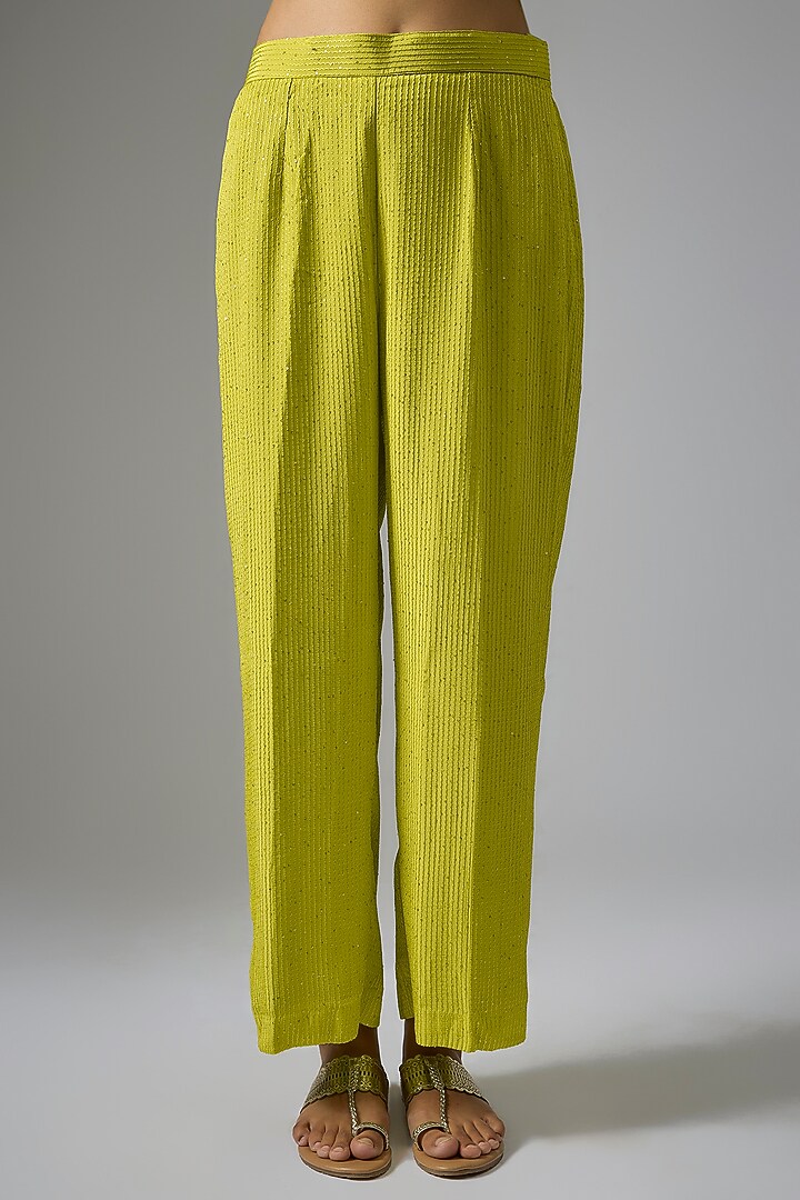 Lime Green Chinon Gota Embroidered Kurta Set by Kriti Bapna at Pernia's Pop Up Shop