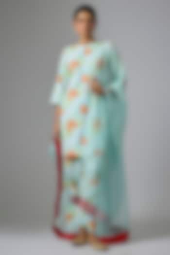 Blue Cotton Floral Printed Kurta Set by Kriti Bapna at Pernia's Pop Up Shop
