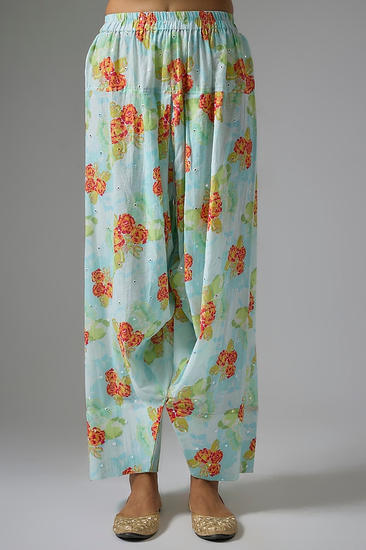 Blue Cotton Floral Printed Kurta Set by Kriti Bapna at Pernia's Pop Up Shop