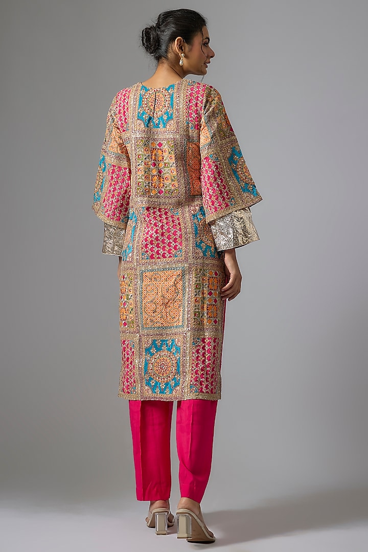 Pink Silk Hand & Machine Embroidered Kurta Set by Kriti Bapna at Pernia's Pop Up Shop
