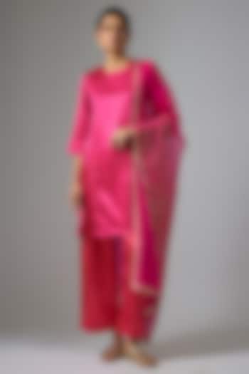 Pink Gajji Satin Polka Dot Printed Kurta Set by Kriti Bapna at Pernia's Pop Up Shop