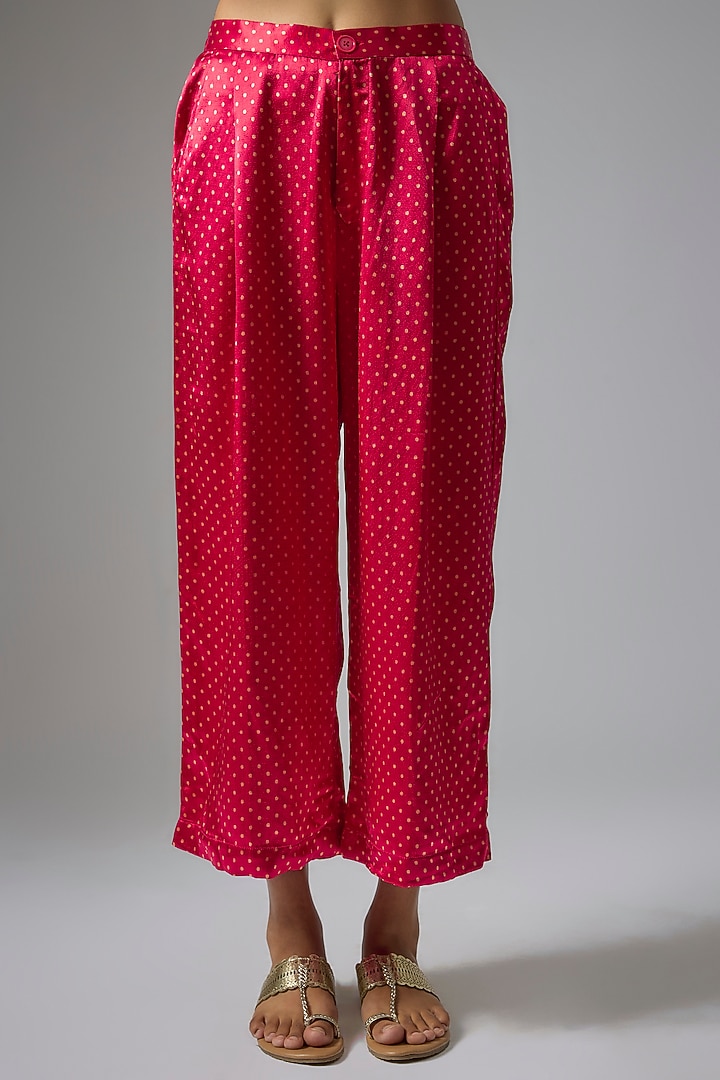 Pink Gajji Satin Polka Dot Printed Kurta Set by Kriti Bapna at Pernia's Pop Up Shop