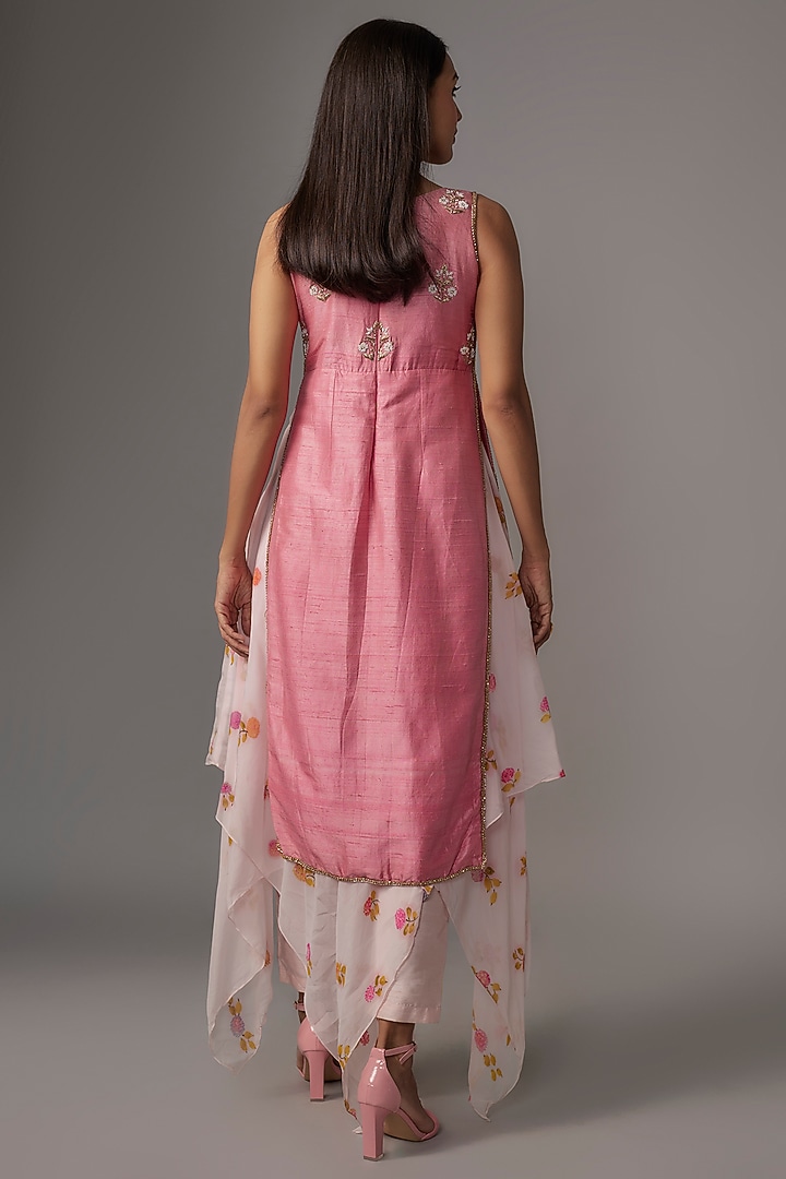 Pink Silk Floral Printed Handkerchief Kurta Set by Kriti Bapna at Pernia's Pop Up Shop