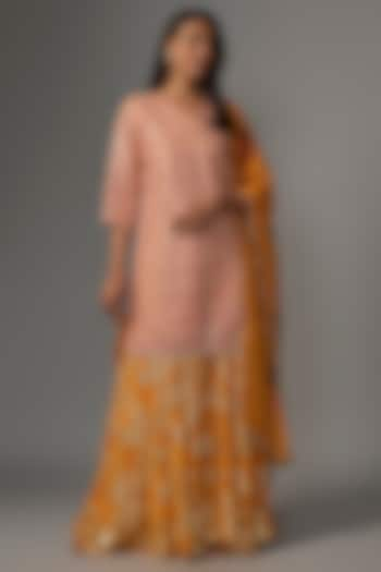 Orange Net Mirror Embroidered Kurta Set by Kriti Bapna at Pernia's Pop Up Shop