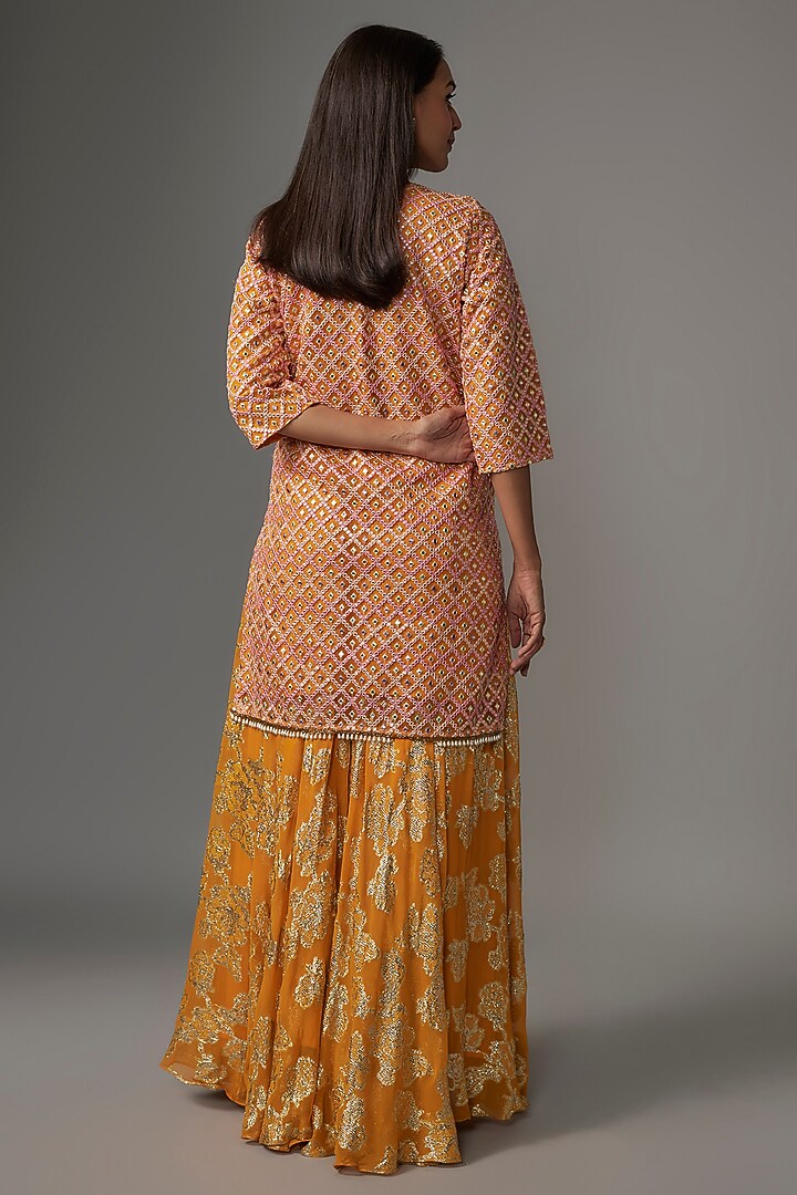 Orange Net Mirror Embroidered Kurta Set by Kriti Bapna at Pernia's Pop Up Shop