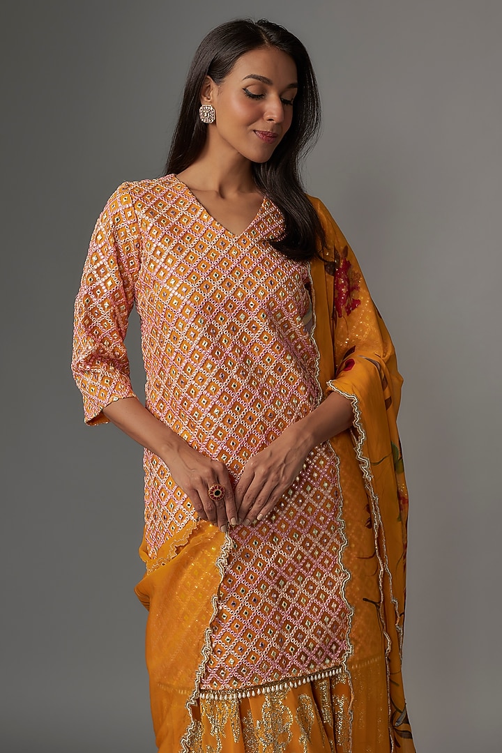 Orange Net Mirror Embroidered Kurta Set by Kriti Bapna at Pernia's Pop Up Shop
