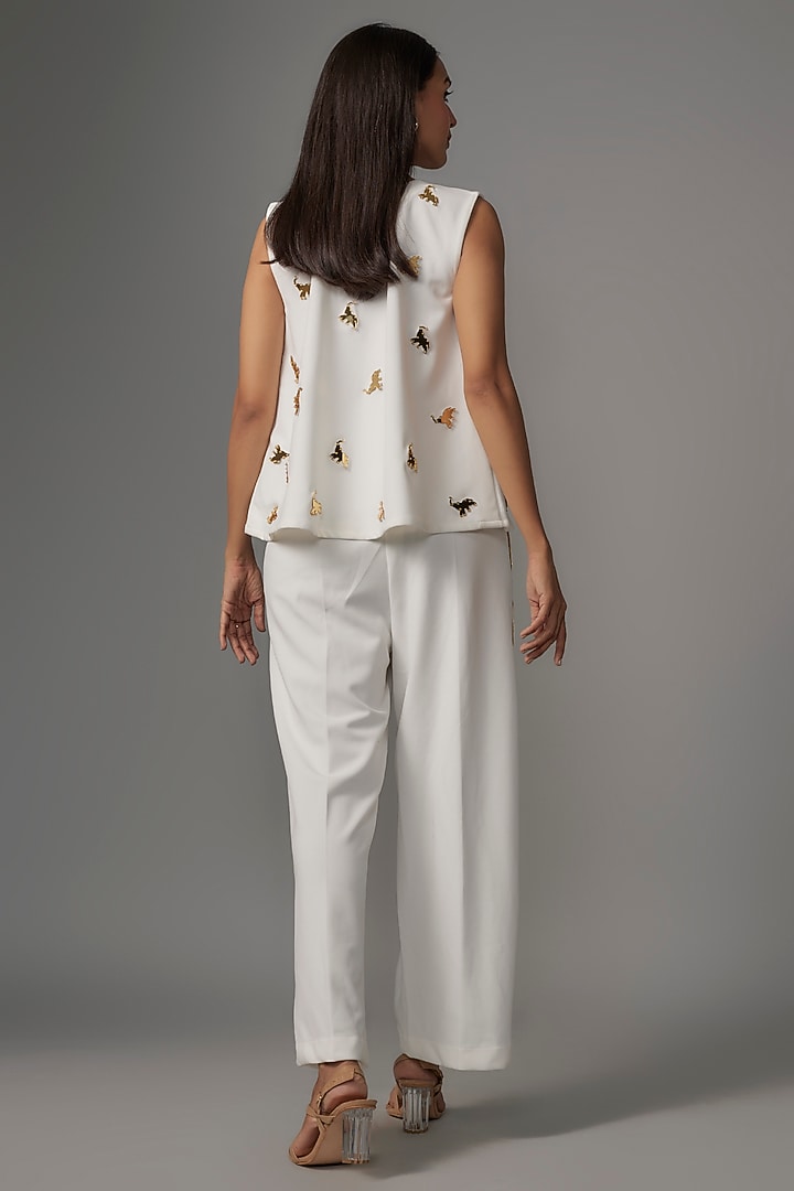 White Synthetic Scuba Animal Motif Co-Ord Set by Kriti Bapna at Pernia's Pop Up Shop