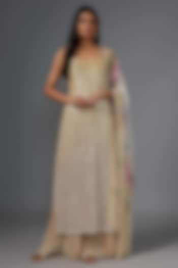 Gold Net Sequin Embroidered Kurta Set by Kriti Bapna at Pernia's Pop Up Shop