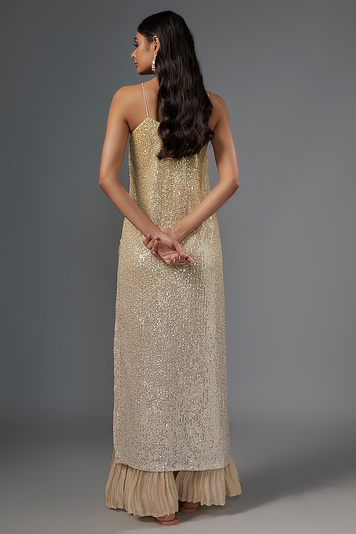 Gold Net Sequin Embroidered Kurta Set by Kriti Bapna at Pernia's Pop Up Shop