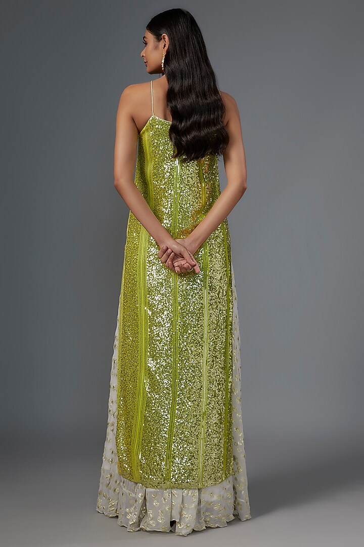 Green Net Sequin Embroidered Kurta Set by Kriti Bapna at Pernia's Pop Up Shop