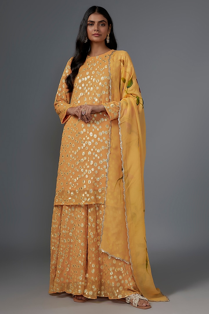 Orange Brasso Weave Embroidered Palazzo Pant Set by Kriti Bapna at Pernia's Pop Up Shop