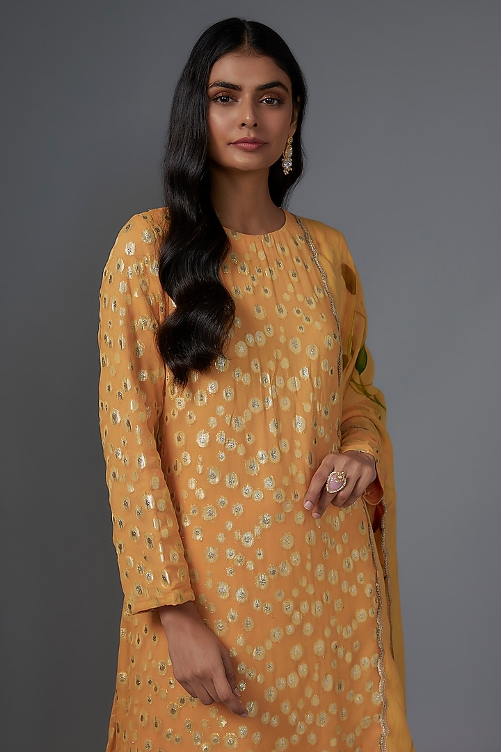 Orange Brasso Weave Embroidered Palazzo Pant Set by Kriti Bapna at Pernia's Pop Up Shop
