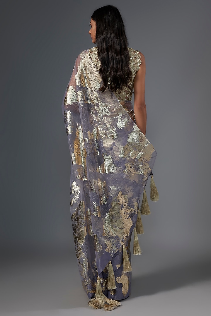 Purple Organza Foil Abstract Printed Party Wear Saree Set by Kriti Bapna at Pernia's Pop Up Shop