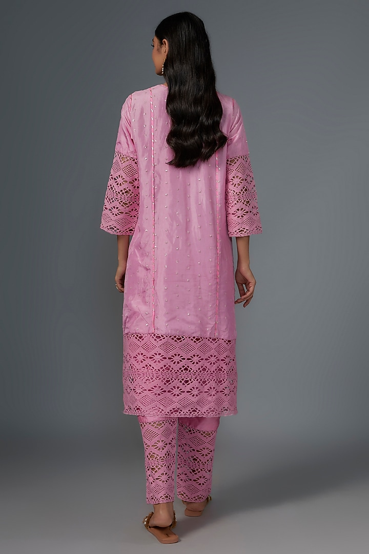 Pink Silk Lace Kurta Set by Kriti Bapna at Pernia's Pop Up Shop