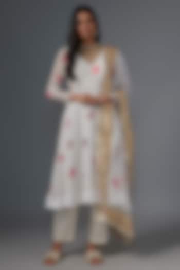 Ivory Viscose Organza Hand Painted Kurta Set by Kriti Bapna at Pernia's Pop Up Shop