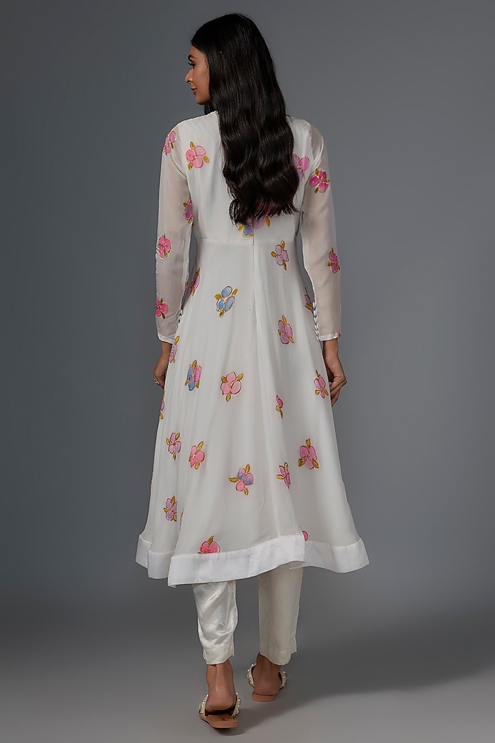 Ivory Viscose Organza Hand Painted Kurta Set by Kriti Bapna at Pernia's Pop Up Shop
