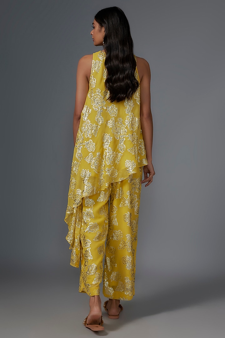 Yellow Brasso Weave Embroidered Asymmetric Co-Ord Set by Kriti Bapna at Pernia's Pop Up Shop