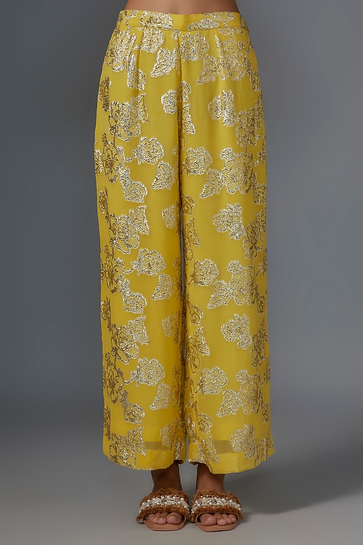 Yellow Brasso Weave Embroidered Asymmetric Co-Ord Set by Kriti Bapna at Pernia's Pop Up Shop