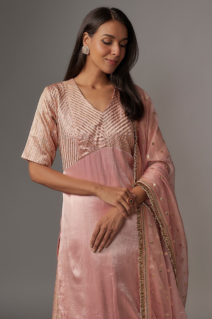 Pink Brocade Palazzo Pant Set by Kriti Bapna at Pernia's Pop Up Shop