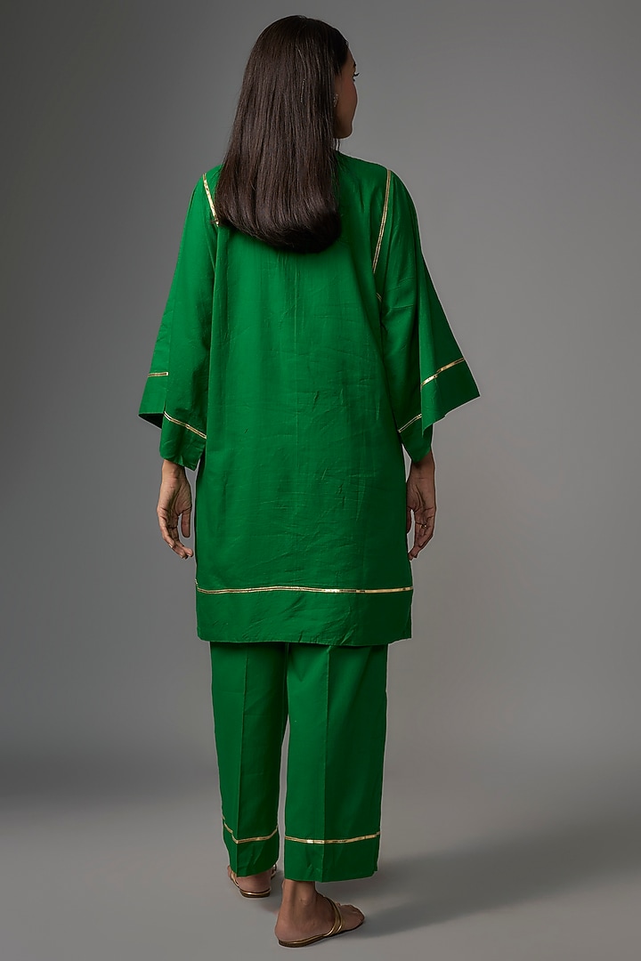 Green Cotton Leather Embroidered Co-Ord Set by Kriti Bapna at Pernia's Pop Up Shop
