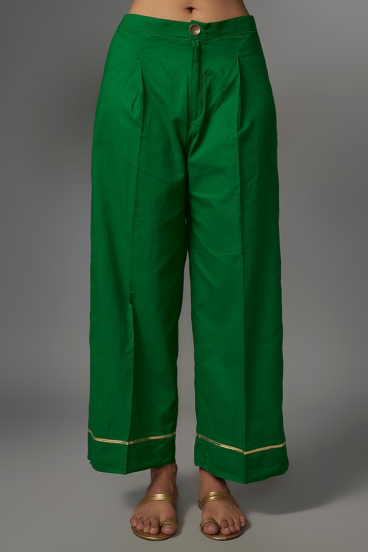 Green Cotton Leather Embroidered Co-Ord Set by Kriti Bapna at Pernia's Pop Up Shop
