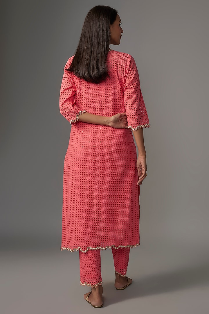 Pink Cotton Cutwork Embroidered Kurta Set by Kriti Bapna at Pernia's Pop Up Shop