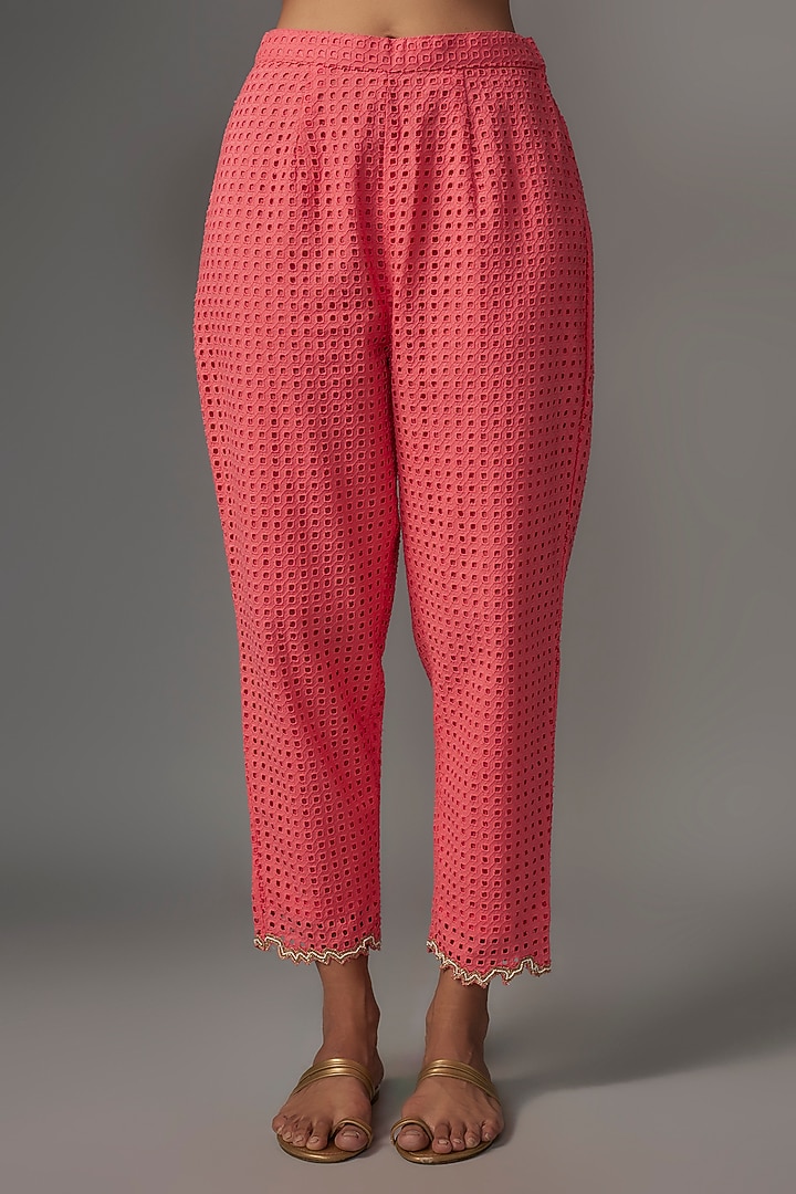 Pink Cotton Cutwork Embroidered Kurta Set by Kriti Bapna at Pernia's Pop Up Shop