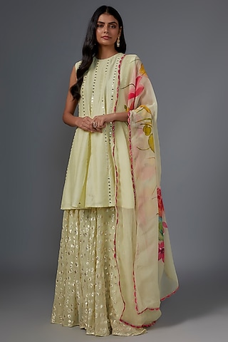 Yellow Brasso Flared Palazzo Pant Set by Kriti Bapna