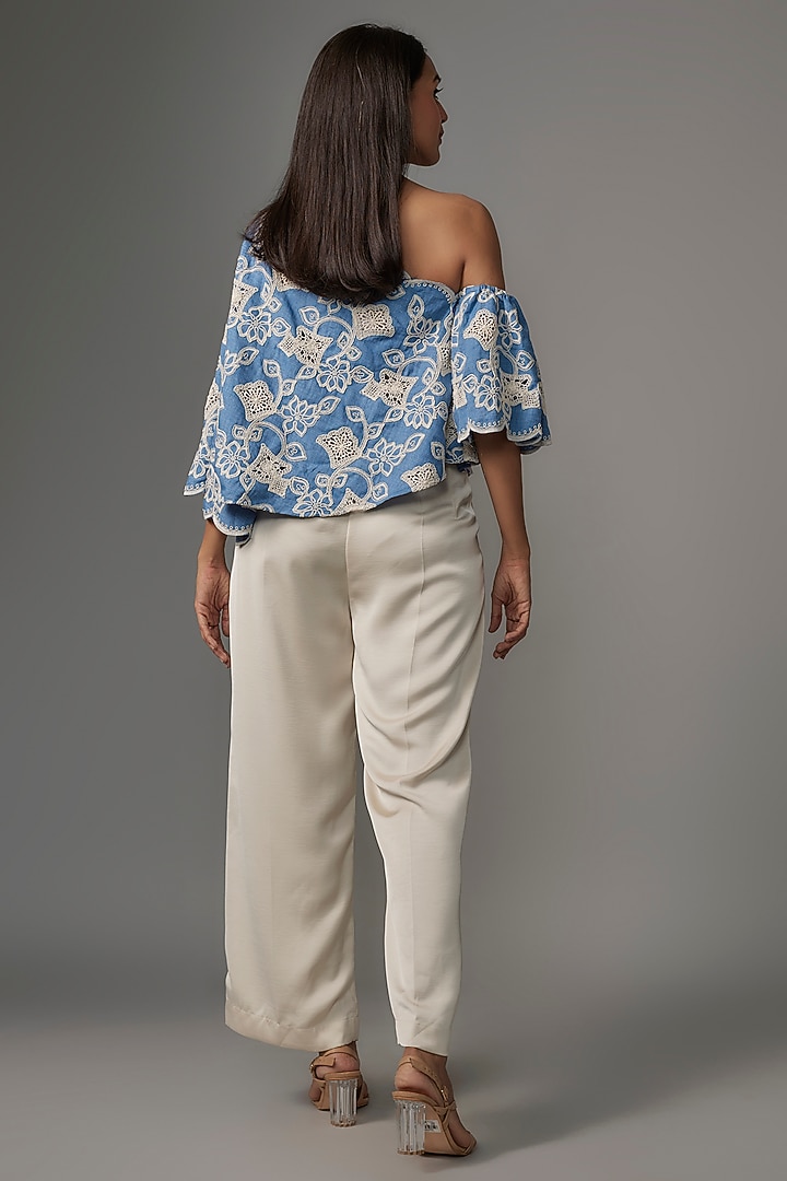 Blue Soft Denim & Imported Satin Co-Ord Set by Kriti Bapna at Pernia's Pop Up Shop
