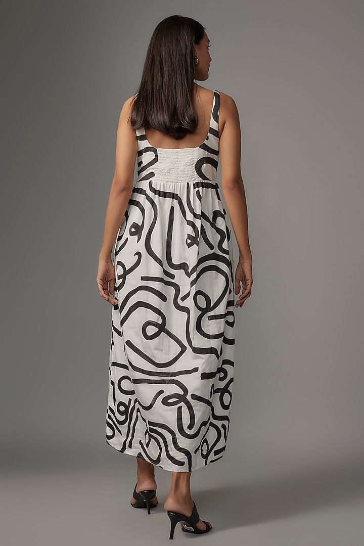Black & White Cotton Satin Hand Painted Midi Summer Dress by Kriti Bapna at Pernia's Pop Up Shop