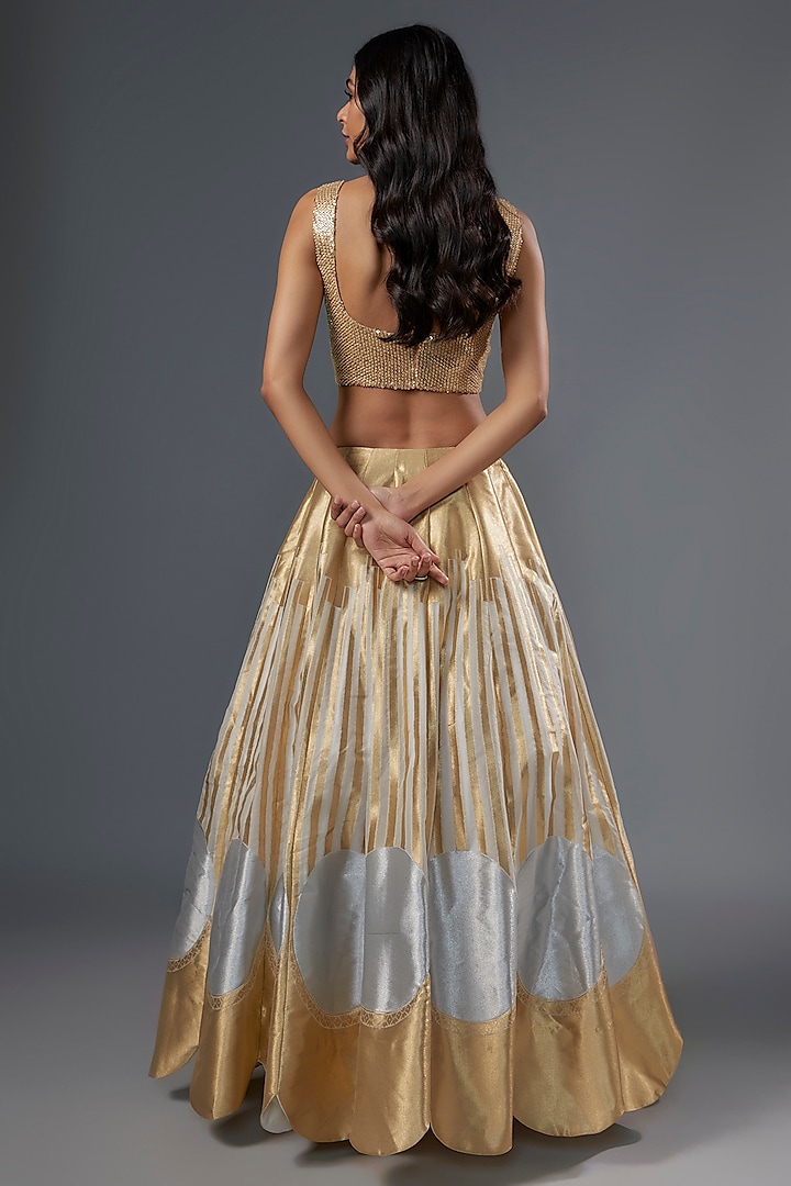 Gold Brocade Scalloped Wedding Lehenga Set by Kriti Bapna at Pernia's Pop Up Shop
