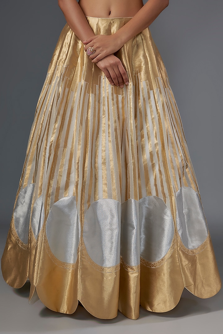 Gold Brocade Scalloped Wedding Lehenga Set by Kriti Bapna at Pernia's Pop Up Shop