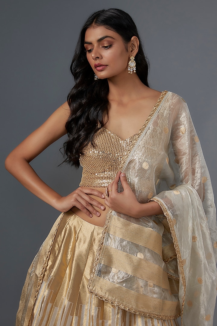 Gold Brocade Scalloped Wedding Lehenga Set by Kriti Bapna at Pernia's Pop Up Shop