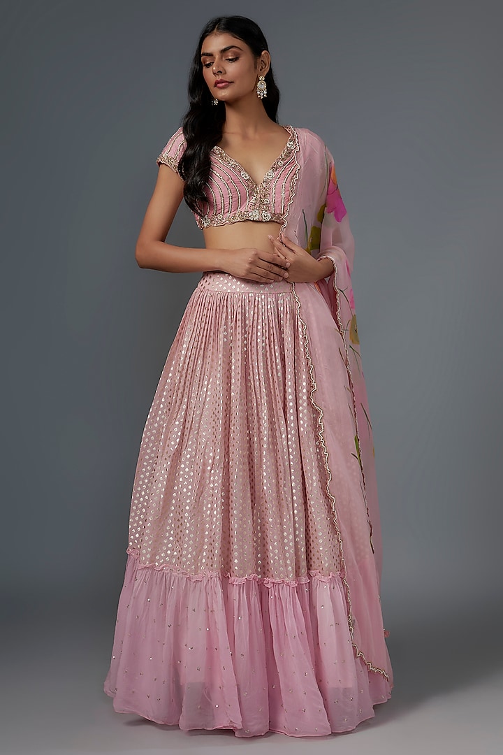 Pink Chanderi Boots Embroidered Wedding Lehenga Set by Kriti Bapna at Pernia's Pop Up Shop