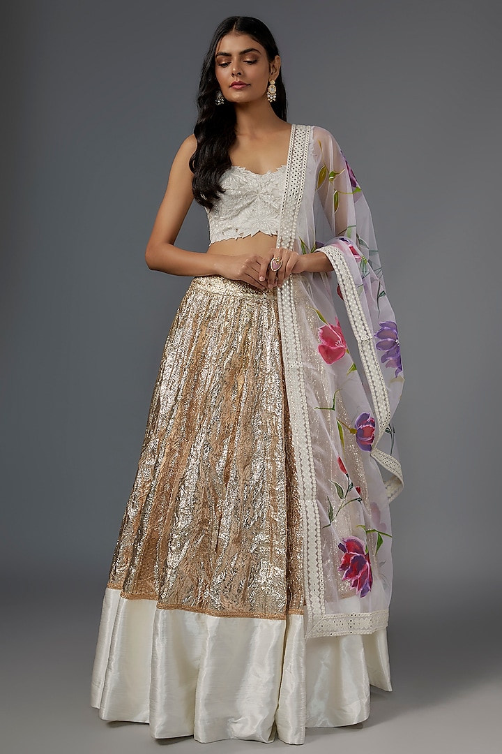 Ivory Gota Fabric Wedding Lehenga Set by Kriti Bapna at Pernia's Pop Up Shop